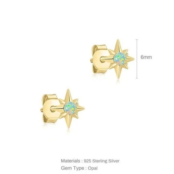 Dainty Star Opal Stud earrings Gold Star w tiny Opal ADORABLE studs - Picture 4 of 6